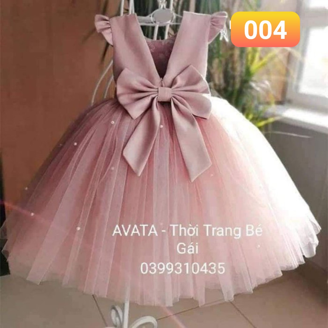 đầm công chúa bé gái hồng tim nơ , váy tiểu thư  dự tiệc cho bé
