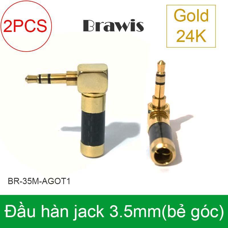 Đầu hàn chân cắm audio 3.5mm stereo bẻ góc gold 24K OD-3.0/5.0mm thương hiệu Brawis BR-35M-AGOT1 (màu bạc - 2 chiếc)