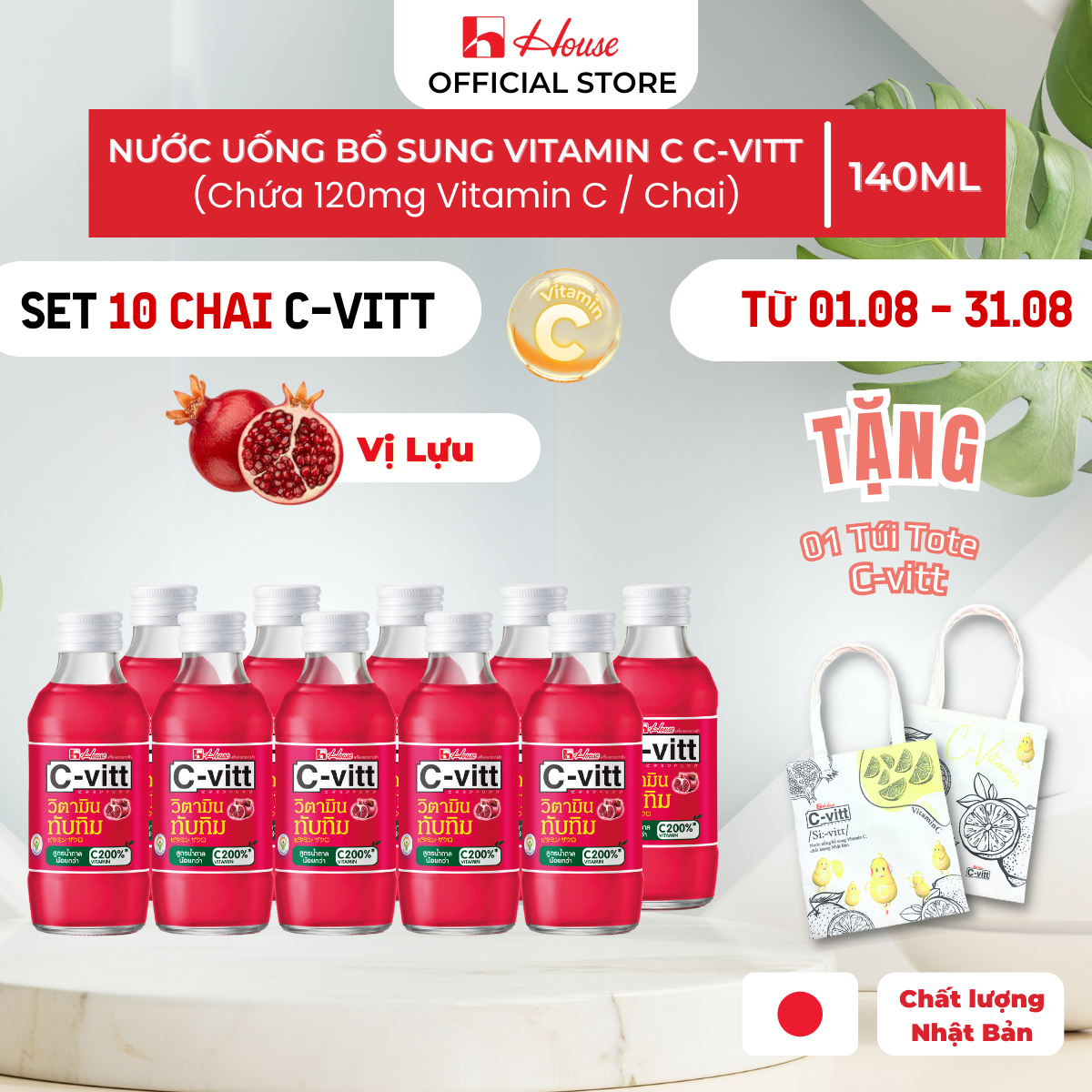 Combo 10 chai nước lựu vitamin c c-vitt - bổ sung vitamin c - chai 140ml