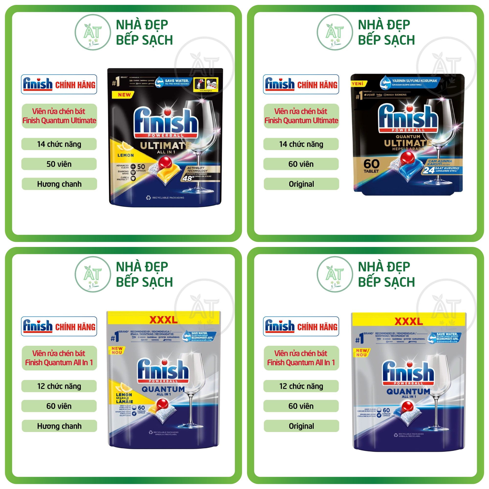 Viên rửa Finish Quantum/ Quantum Ultimate/Ultimate Pro/ Ultimate Pro Eco 0% dùng cho máy rửa chén bát