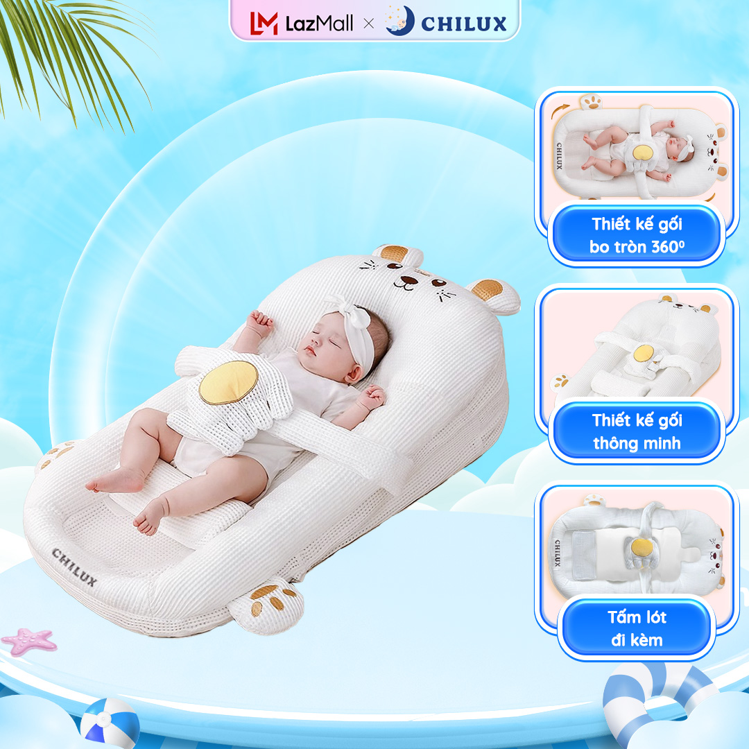  Gối chống trào ngược hổ vàng Chilux - Giảm nôn trớ bảo vệ cột sống cho bé chống bẹp đầu 