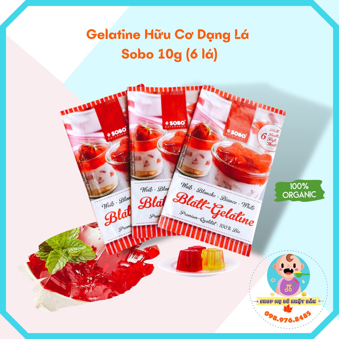Gelatine hữu cơ dạng lá sobo 10g