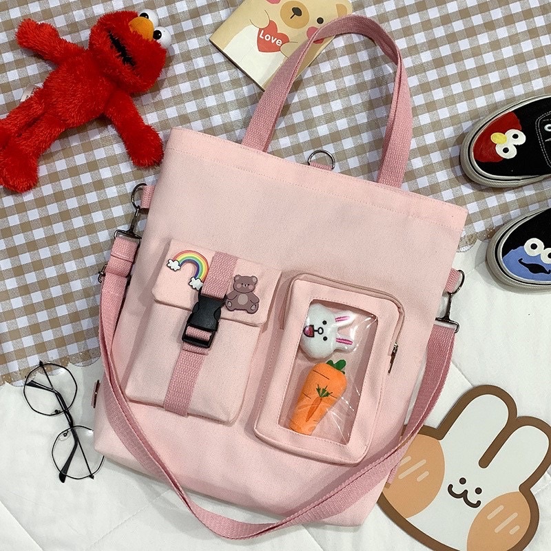 Tote đeo 2 kiểu phối túi mica trơn - vừa a4 - tt06