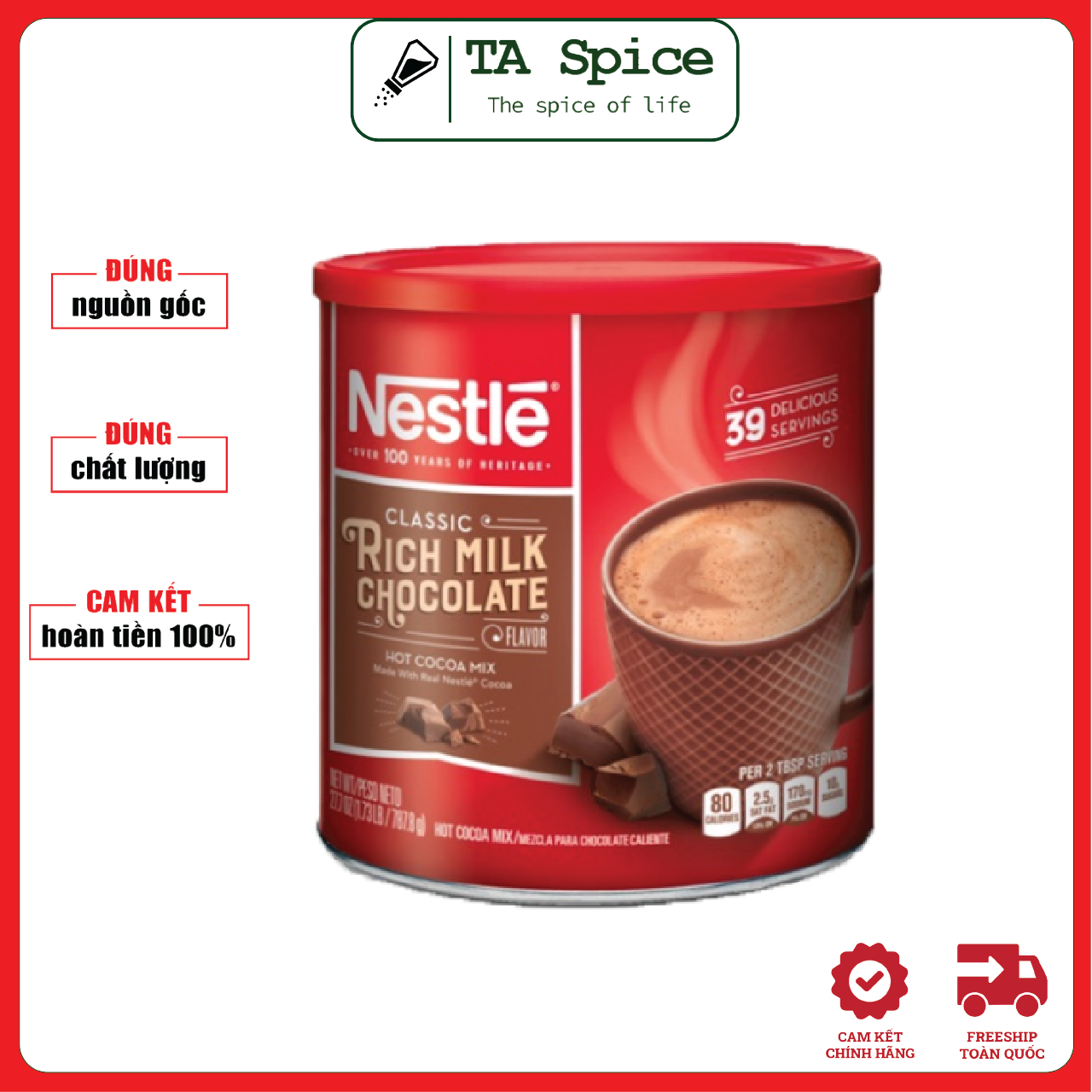 Bột Cacao Hòa Tan USA Rich Milk Chocolate Nestle hộp 787.8g - Nhập khẩu Mỹ - Rich milk chocolate Nestle