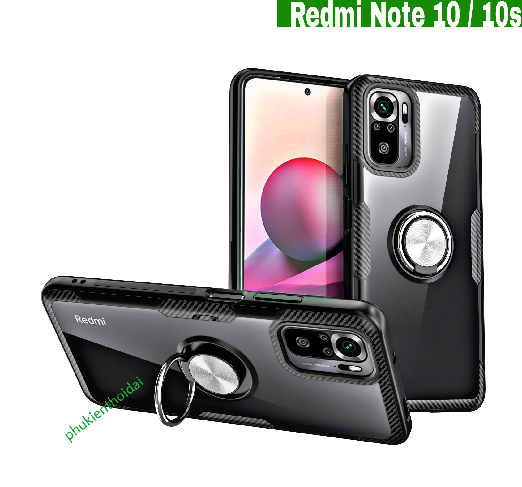 Ốp lưng Redmi Note 10 / Note 10s chống sốc giá đỡ Iring lưng trong viền màu cao cấp