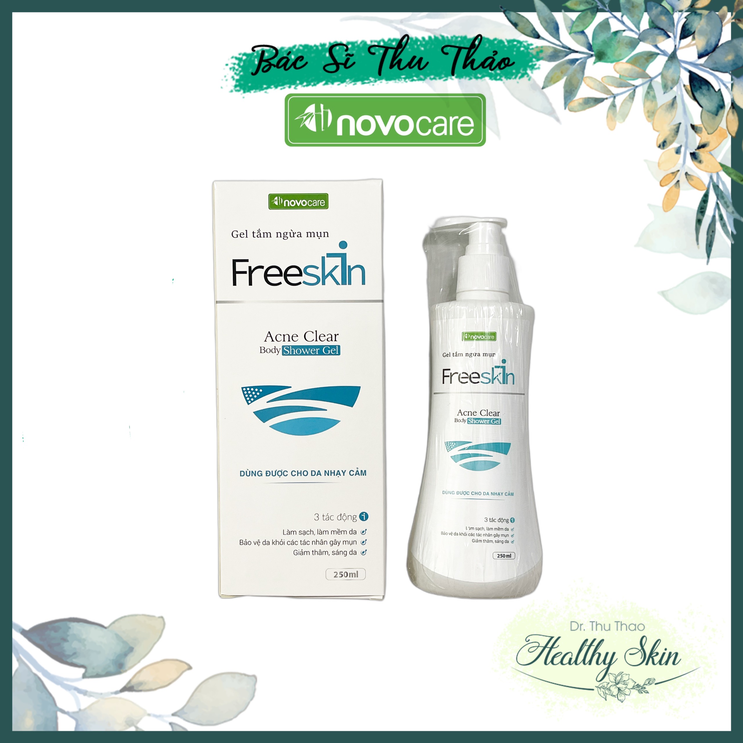 Gel tắm ngừa mụn Freeskin giúp làm sạch và mềm da, tránh mụn, giảm thâm, làm sáng da