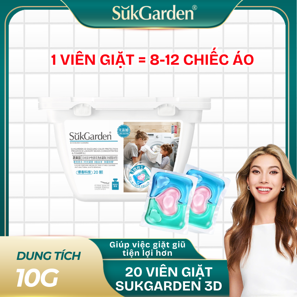 [SukGarden Chính Hãng] Viên Giặt Quần Áo SukGarden 3D Hương Hoa 20 Viên