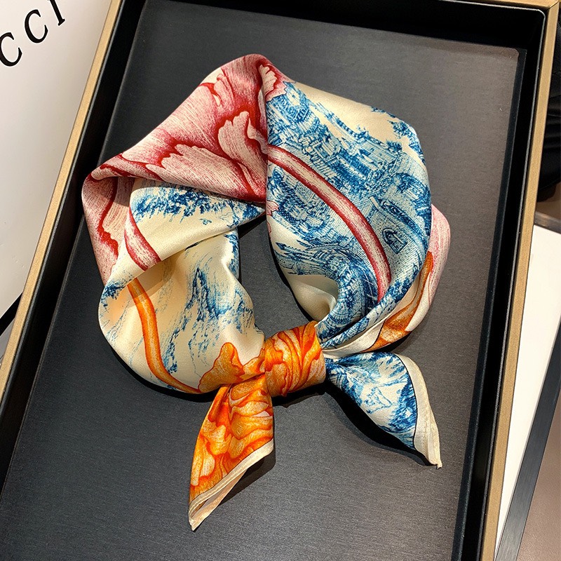 Khăn lụa tơ tằm cao cấp Sy 53x53cm làm quà tặng, TẶNG kèm 1 khuy cài khăn, hộp quà và túi cầm Khăn choàng cổ nữ lụa sang trọng Khăn quàng cổ lụa 100% họa tiết hoa và hình học