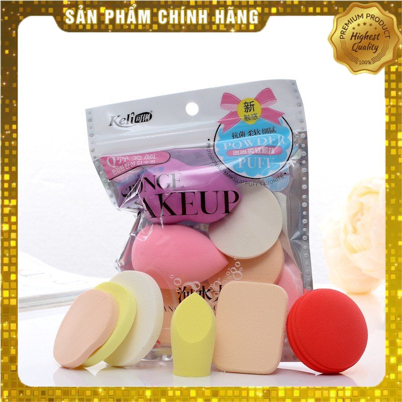 Set 6 bông mút tán phấn trang điểm keli mềm mịn - bông phấn trang điểm keli