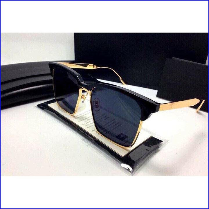 Kính mát nam nữ V (Mặt đen, Gọng Kim Loại Vàng) + Tặng Kèm Mắt Kính Xuyên Đêm