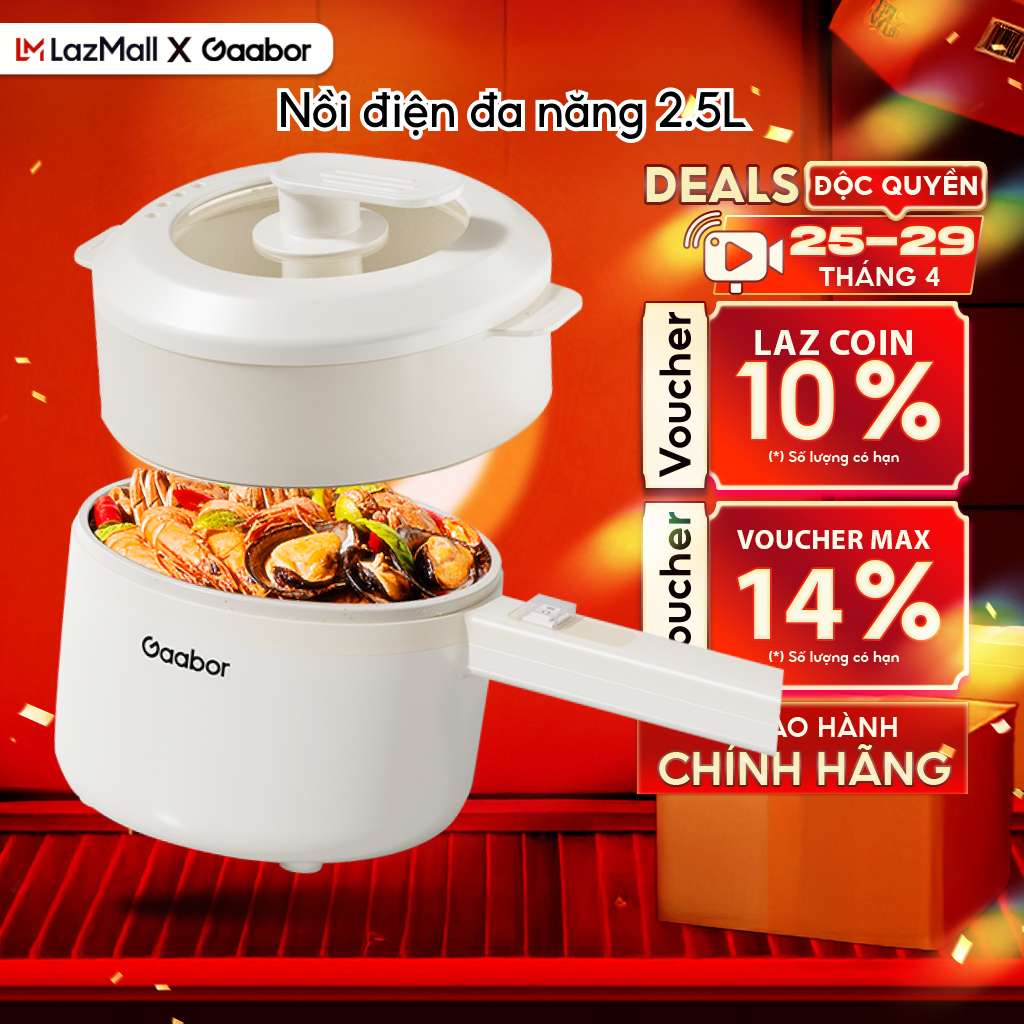 Gaabor nồi điện đa năng 2.5 lít công suất 600W 2 tầng nấu hấp tiện lợi - EC-30M01A - Bảo hành 12 tháng 1 đổi 1