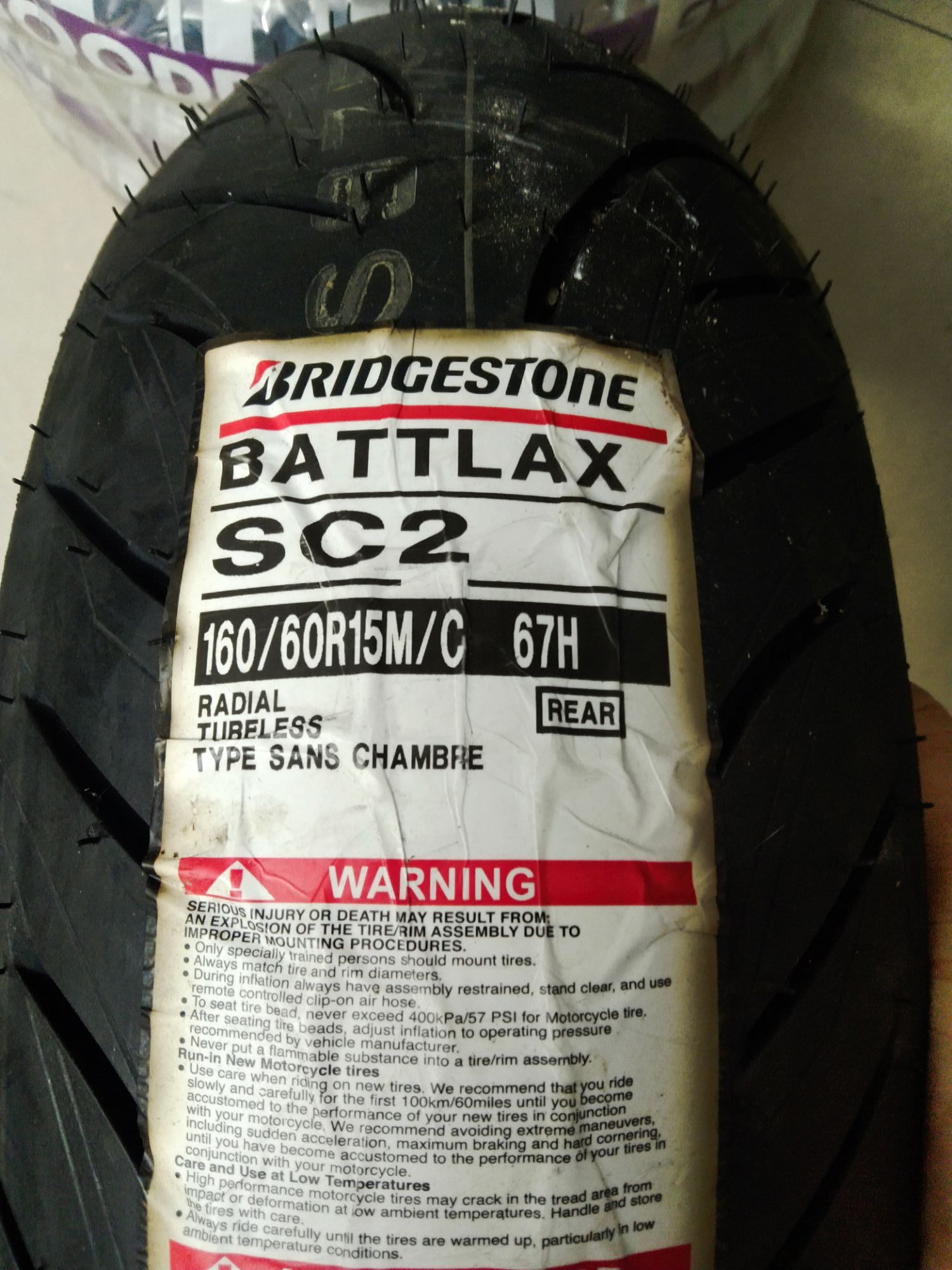 Lốp sau xe bmw motorrad c650rt hiệu bridgestone size 160-60/15 mã battlax sc2.