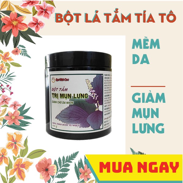 Bột lá tắm sạch mụn lưng, bột tắm lá tía tô tẩy da chết quê một cục 200g