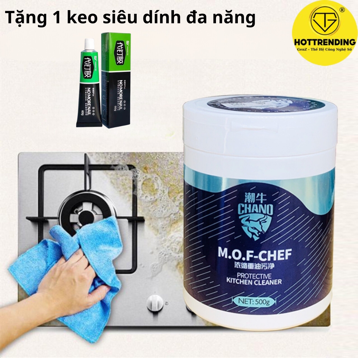 Bột tẩy rửa nhà bếp đa năng MOF Chef Chano 500g tẩy sạch vết dầu mỡ, bột dọn nhà Chano vệ sinh nhà cửa sạch bóng