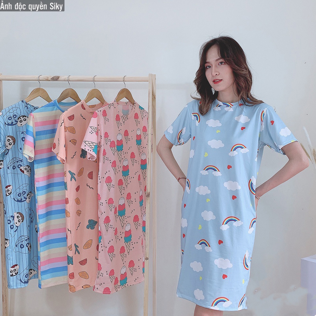 Váy ngủ nữ SIKY, đầm ngủ, đồ mặc nhà dáng suông nhiều màu siêu xinh - VX04