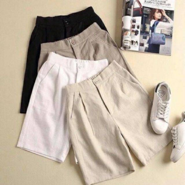 Quần culottes vải đũi lửng nhật mềm mát lưng thun cúc trước