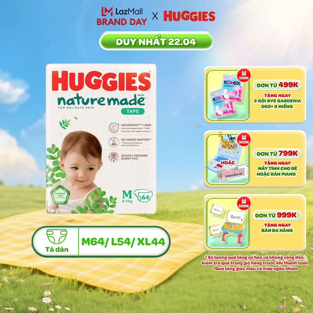 Tã/Bỉm dán Huggies NatureMade M64/L54/XL44