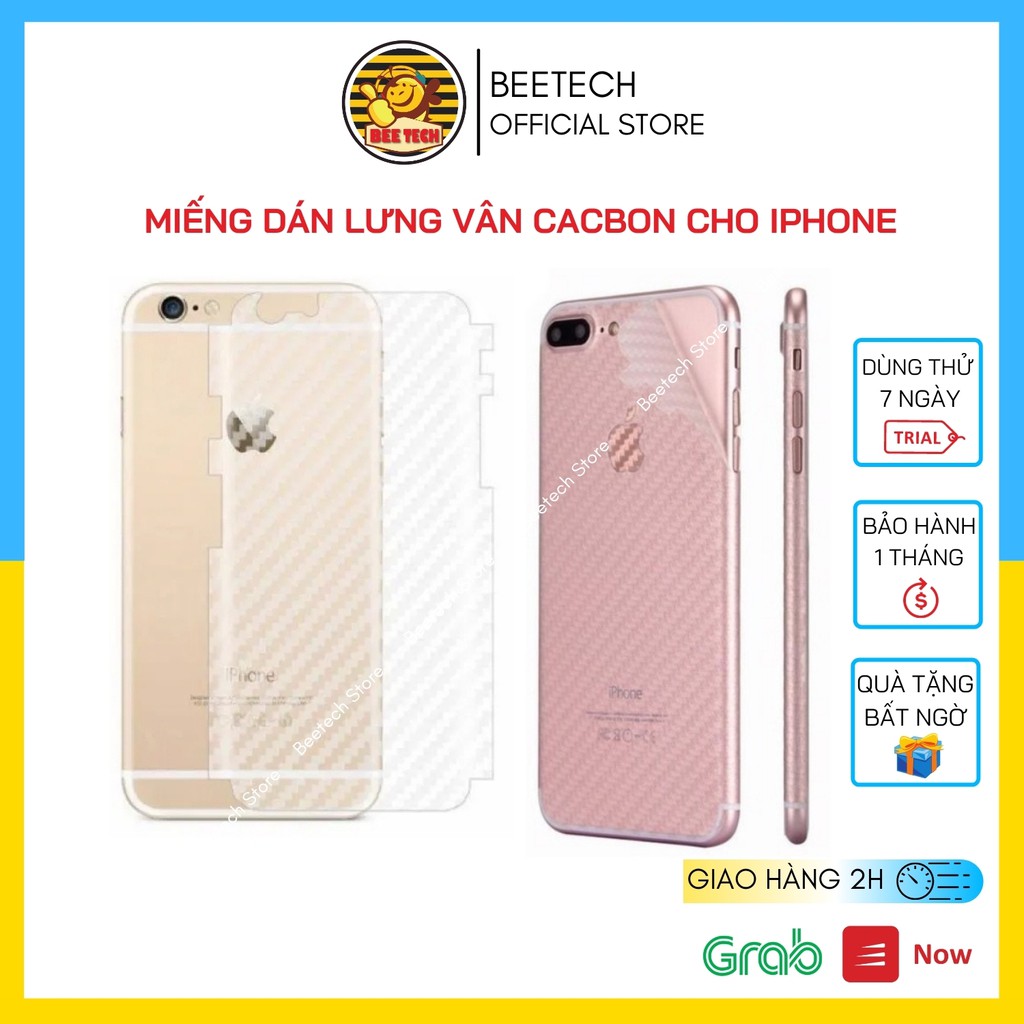 Miếng dán lưng iphone vân cacbon, dán chống trơn trượt, che vết xước cho iPhone - Beetech