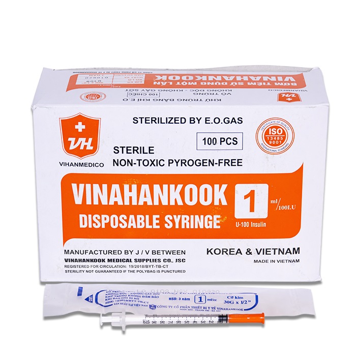 [HCM]Bơm tiêm Vinahankook 1cc Insuline hộp 100 cây