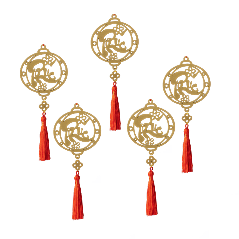 Combo 5 dây treo cây đào, cây mai tết handmade bằng gỗ màu vàng chữ thư pháp Phúc