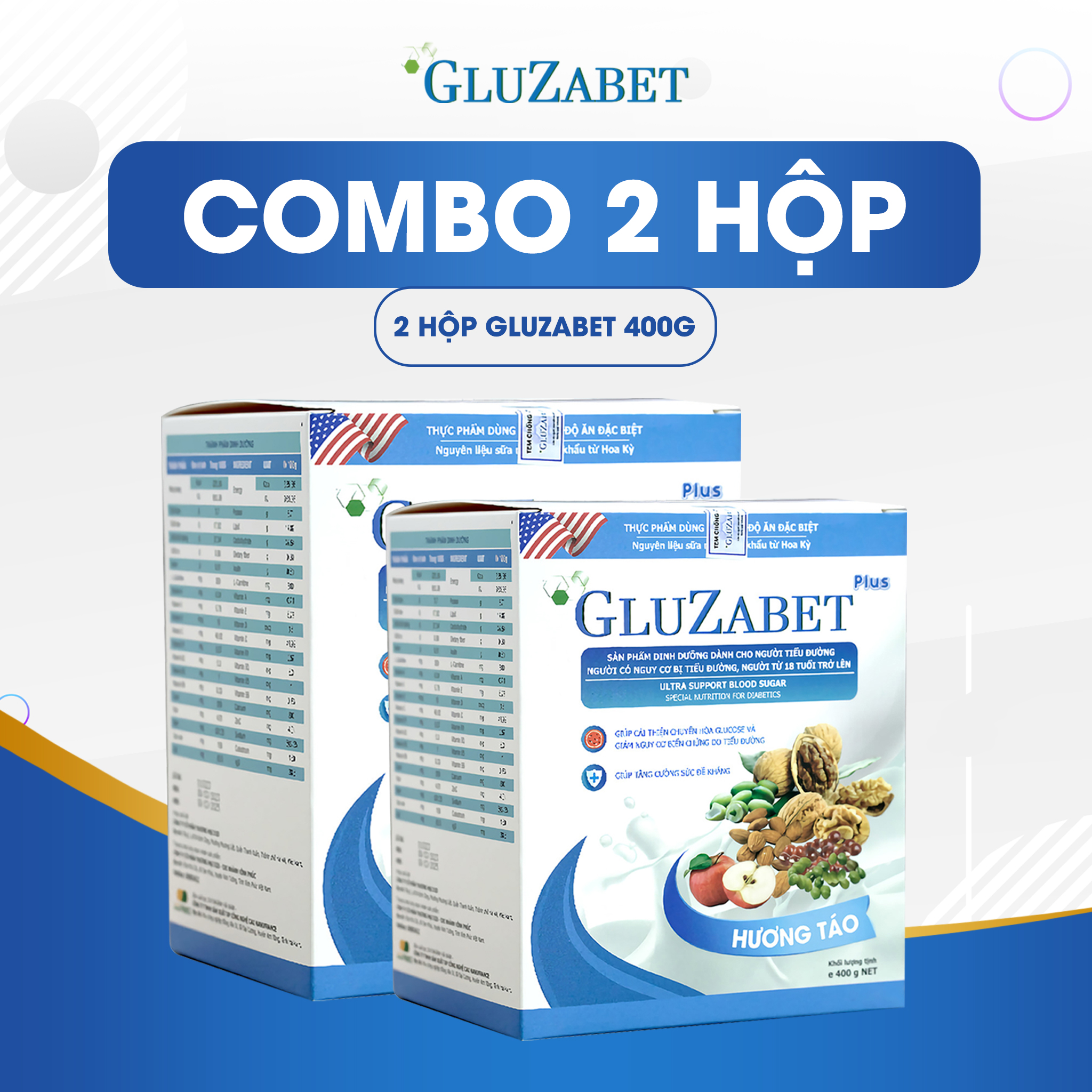 Combo 2 hộp Gluzabet 400g - Sữa hạt dinh dưỡng cho người tiểu đường Gluzabet