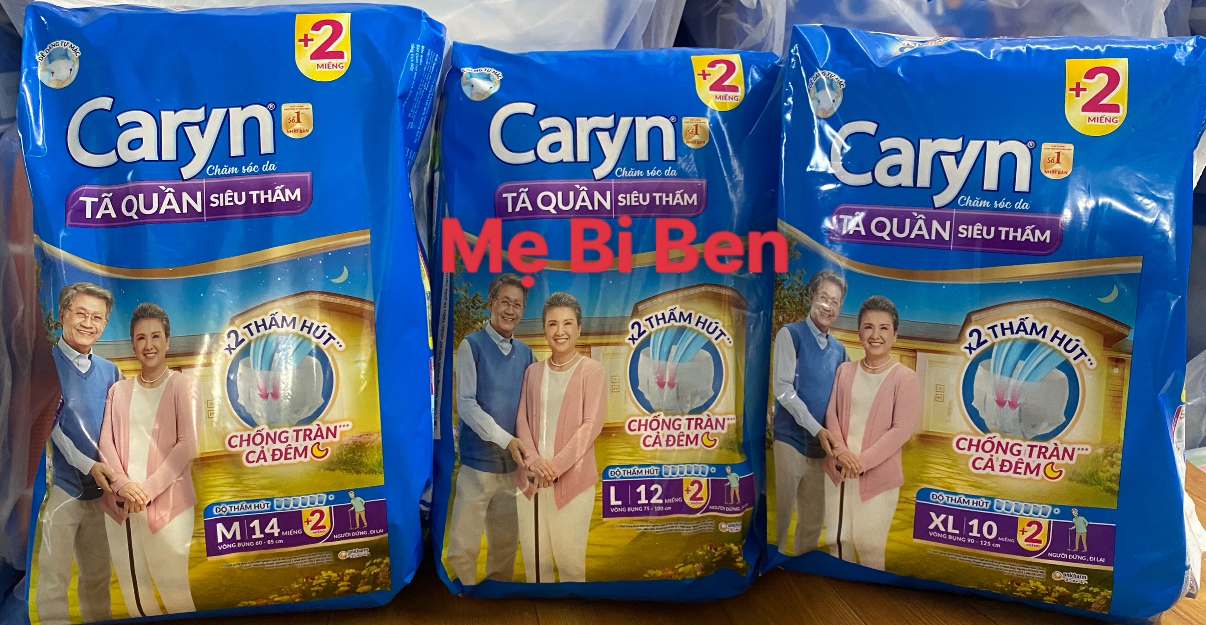 [Quần siêu thấm] Tã Bỉm Quần Người Lớn Caryn Siêu Thấm Chống Tràn Size M14+2/L12+2/XL10+2 Miếng