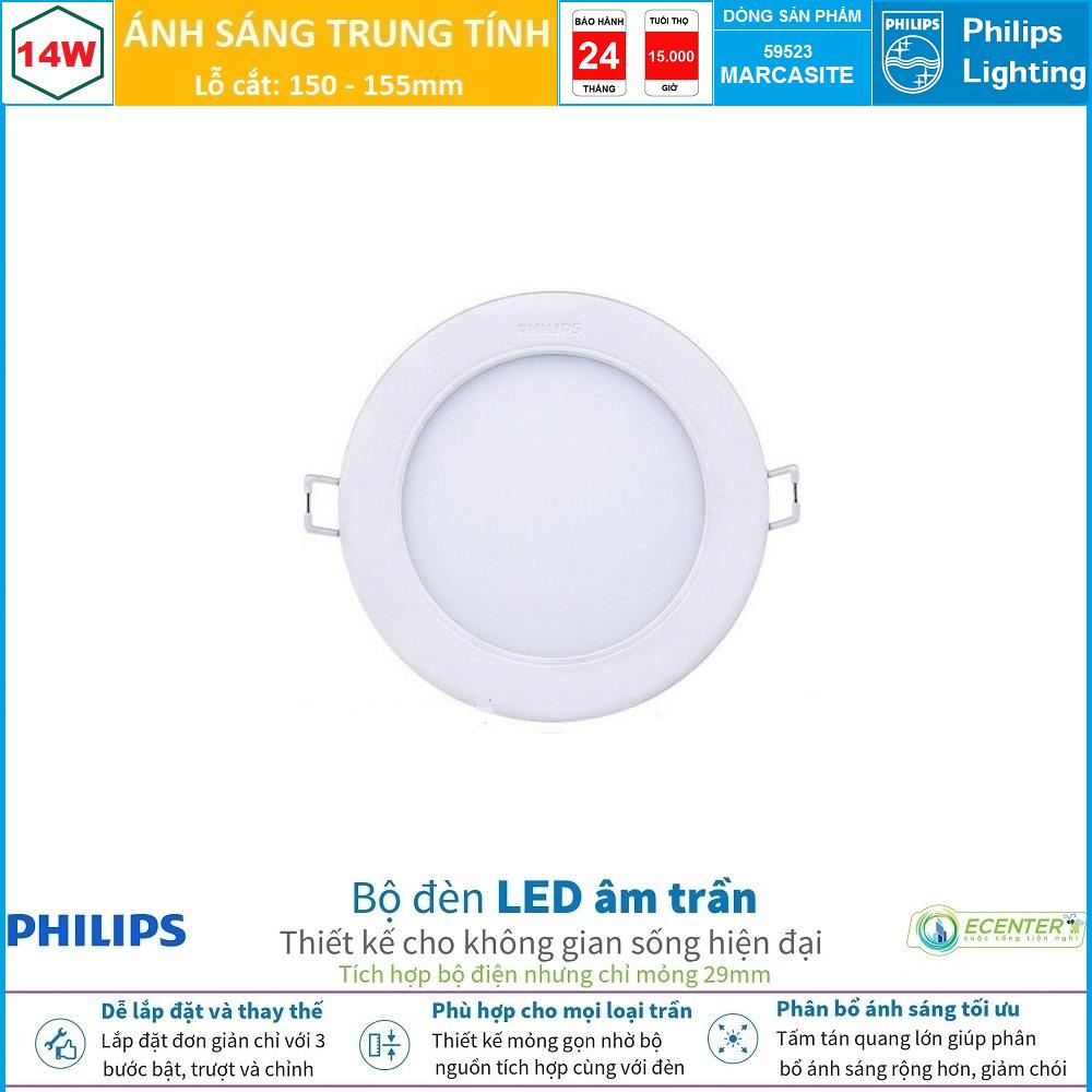 Đèn led âm trần 14w philips downlight 59523 marcasite d150