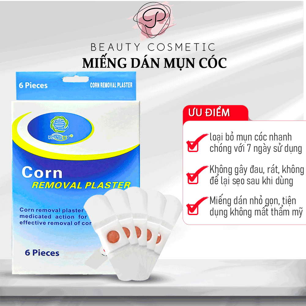 Miếng dán loại bỏ mụn cóc, mụn cơm corn removal plaster không đau rát - hộp 6 miếng