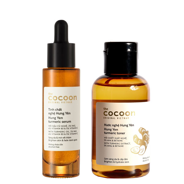 Combo Tinh chất nghệ Hưng Yên 30ml+Toner nước nghệ Hưng Yên cocoon 140ml sáng mịn da thuần chay