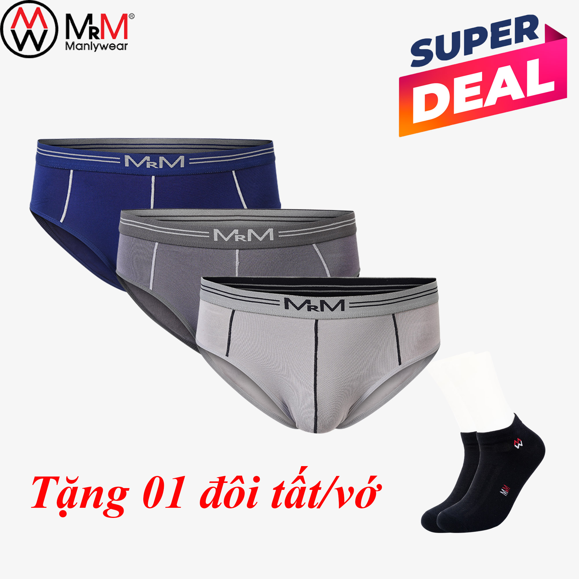 Combo 3 Quần Lót Nam Quần Sịp Nam Sợi Tre Bamboo Kháng Khuẩn Mềm Mịn Siêu Thoáng Mát Co Giãn 4 Chiều TẶNG 1 Đôi Tất Nam Cao Cấp Thương Hiệu MRM FASHION