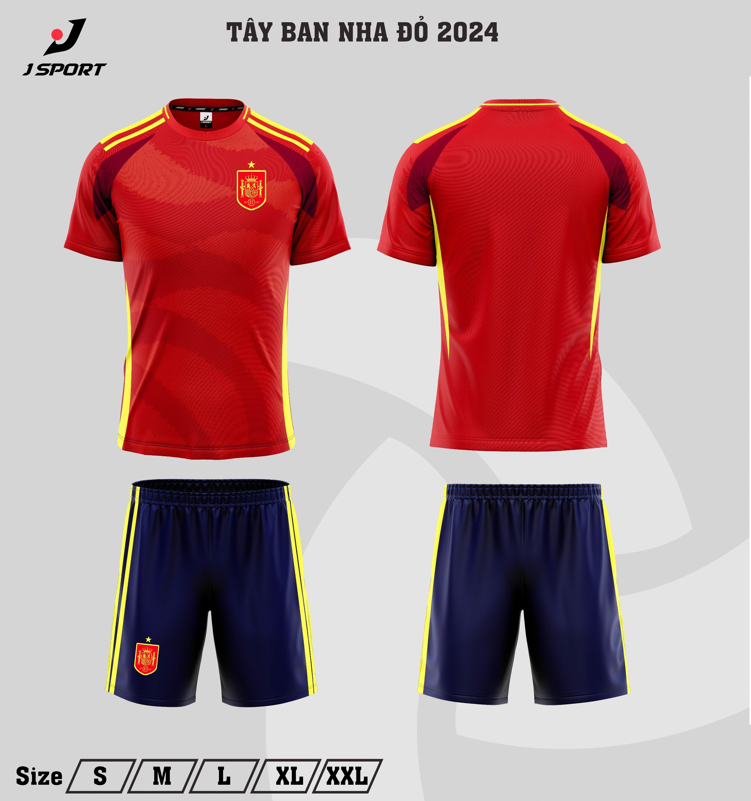 Bộ đồ đánh banh Tây Ban Nha đỏ Euro 2024, áo bóng đá Tây Ban Nha đỏ