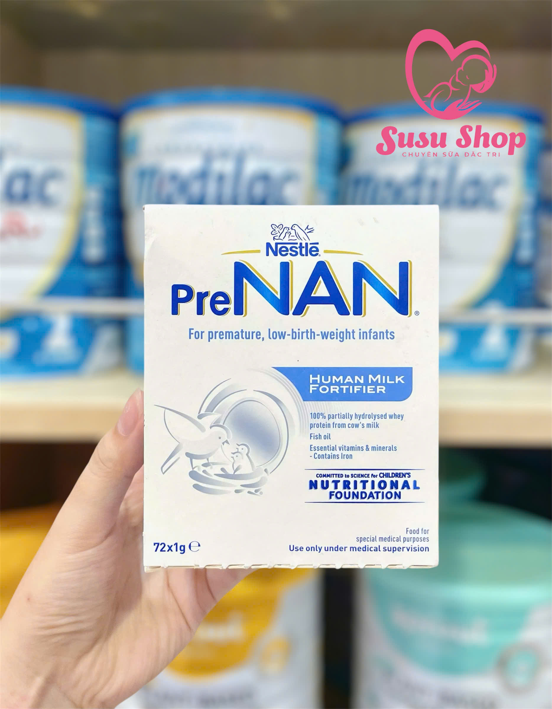 Sữa PreNan HMF bổ sung vào sữa mẹ cho bé sinh non, nhẹ cân - hộp 72 gói x 1g