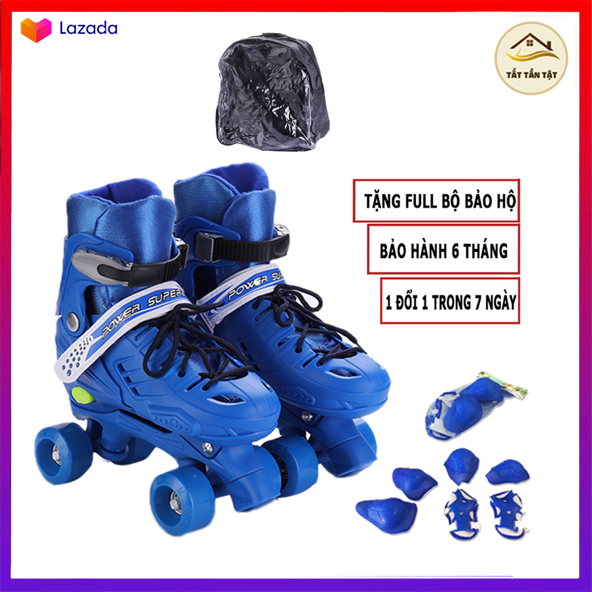 Giày Trượt Patin 4 Bánh 2 hàng chống ngã Tặng Kèm Phụ kiện Bộ Bảo Hộ Chân Tay  Đồ Chơi hoạt động ngoài trời, tăng Cường thể chất cho bé