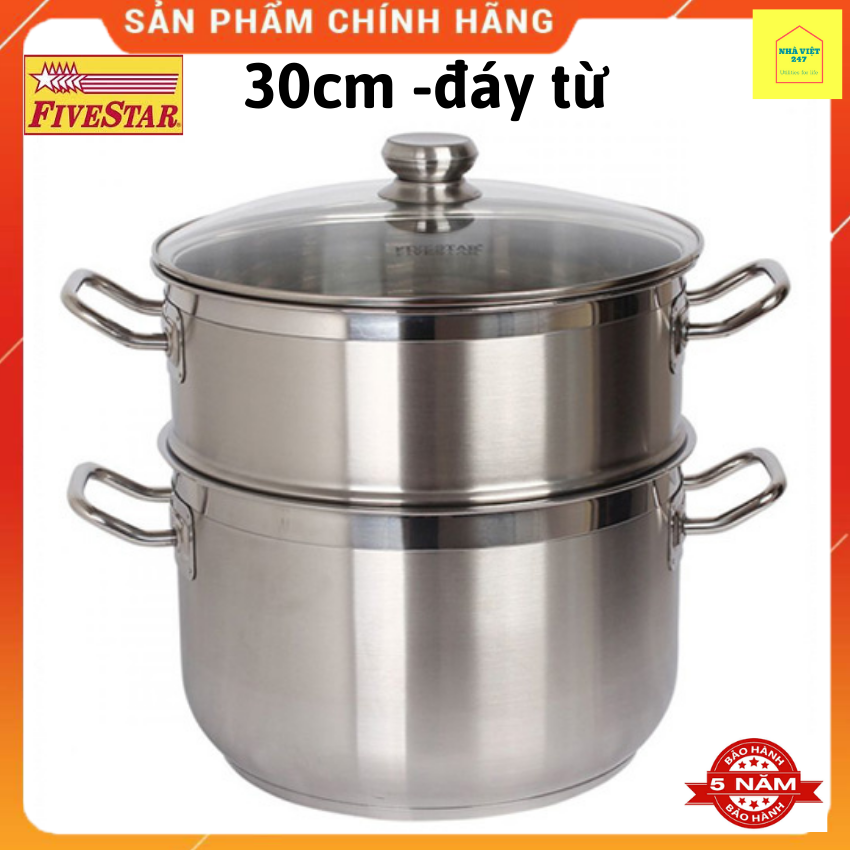 Bộ Nồi Xửng Hấp Inox Fivestar-3 Đáy-30cm-Nắp Inox- kính,Đáy Từ [ NhaViet247] Đồ Dùng Nhà Bếp-Dụng Cụ Nấu Ăn-Xoong,Nồi Hấp Bánh ,Đồ Xôi ,Cách Thủy ,Tân Hợp Thành-Chính Hãng-BẢO HÀNH 5 NĂM