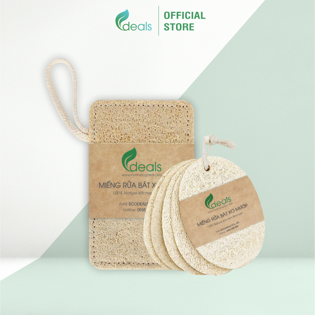 Xơ Mướp Rửa Chén, Rửa Bát, Xoong Nồi ECODEALS - 100% xơ mướp hữu cơ cao cấp - Thân thiện môi trường, không hại da tay