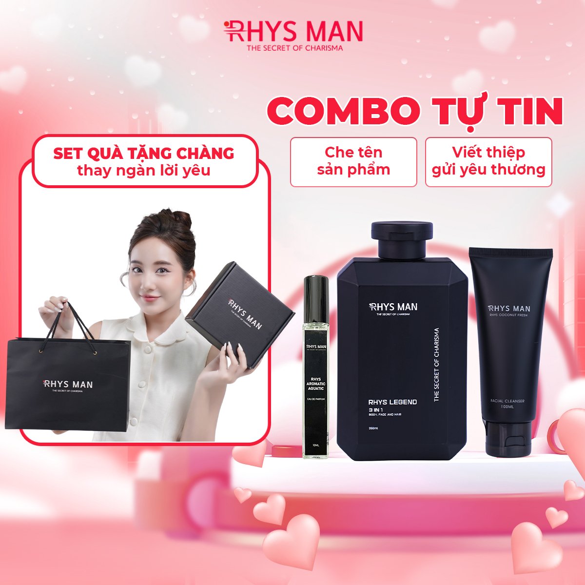 Combo Sữa rửa mặt nam & Sữa tắm gội nam 3 in 1 & Nước hoa nam RHYS MAN - Hàng chính hãng