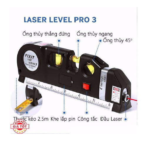 Thước đo khoảng cách bằng tia LASER thế hệ PRO 3, Có công tắc thay đổi chế độ tia Laser ngang, dọc, và 2 tia cắt vuông góc hết sức tiện lợi.