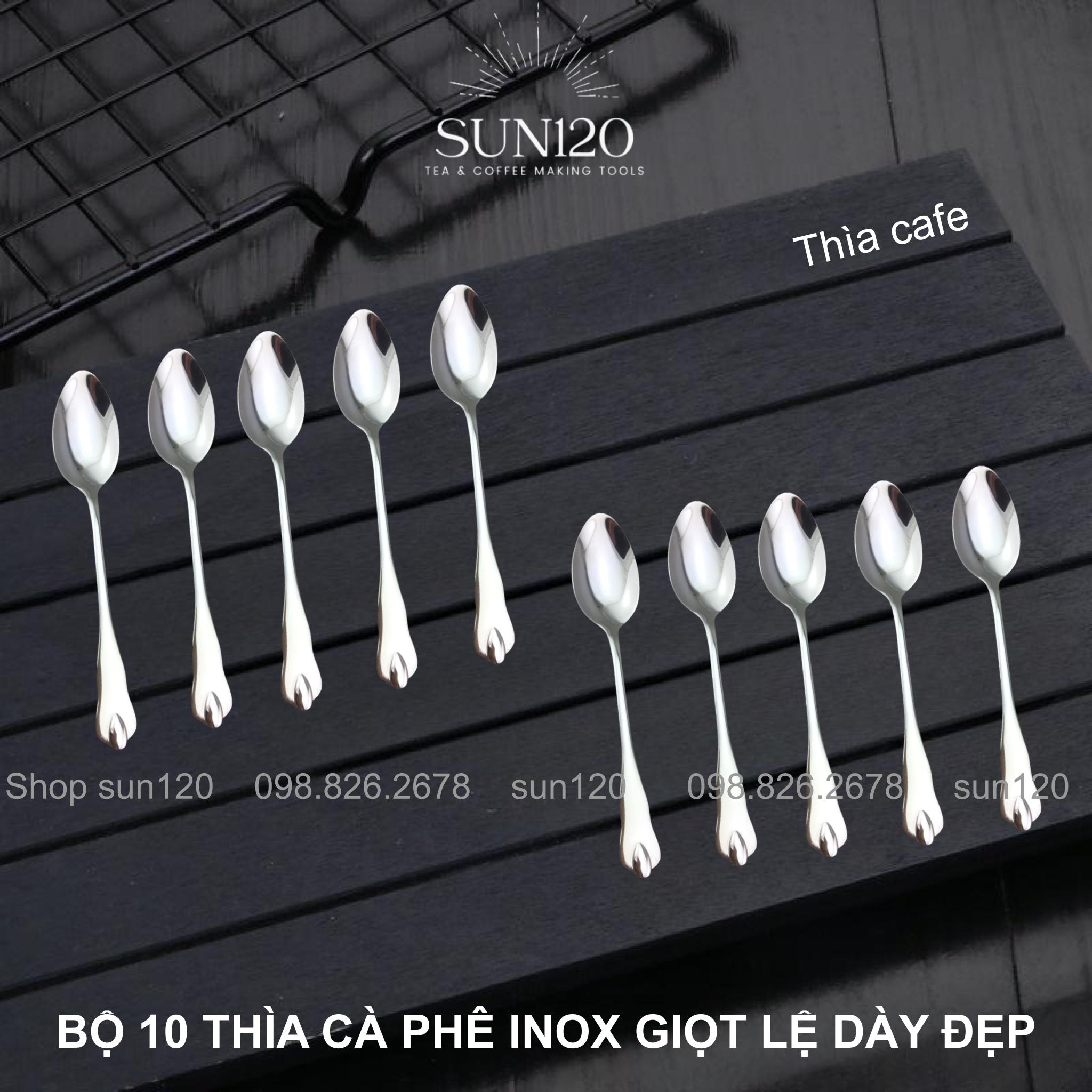 Set 10 thìa inox cafe Giọt lệ dày đẹp dùng trong nhà hàng quán ăn, muỗng inox nhỏ cán ngắn ăn sữa chua hạ long