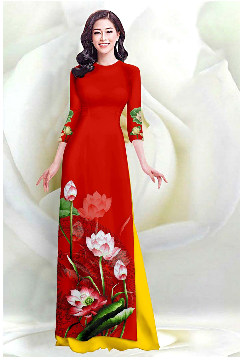 Áo dài in 3d họa tiết hoa sen ad09 - lady fashion