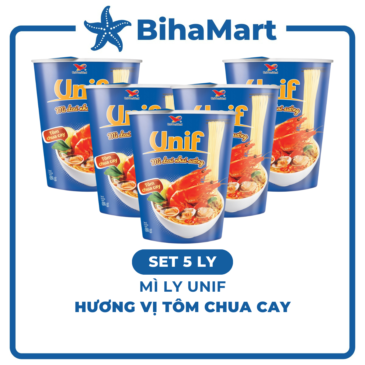 [SET 5 LY] - UNI-PRESIDENT - Mì Unif ly hương vị Tôm Chua Cay (62g/ly) - Mì ly tôm chua cay, Dzai Dz