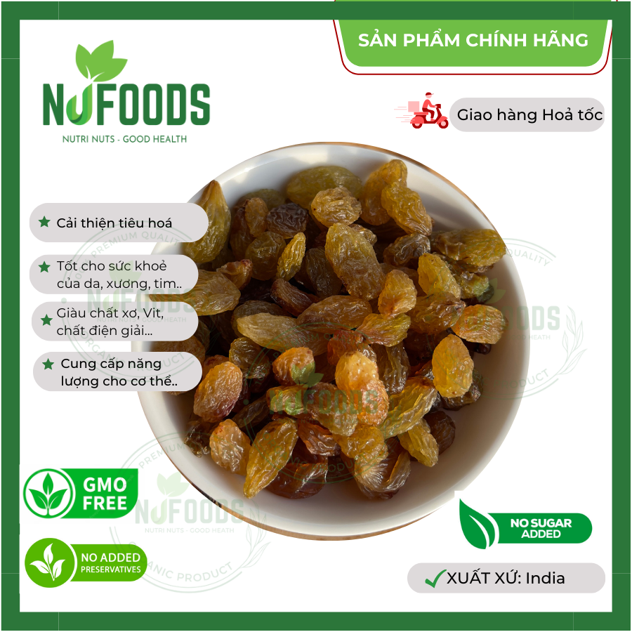Nhập ấn - nho nâu sấy dẻo tự nhiên nufoods, không thêm đường, tốt cho sức khoẻ