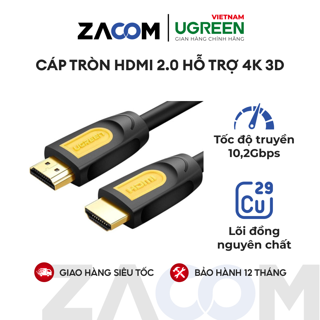 Dây cáp hdmi 1.4 ugreen hỗ trợ 4k 3d dùng cho máy tính tivi máy chiếu và ps4 thuần đồng 19+1 dài 3m ugreen hd101 10130
