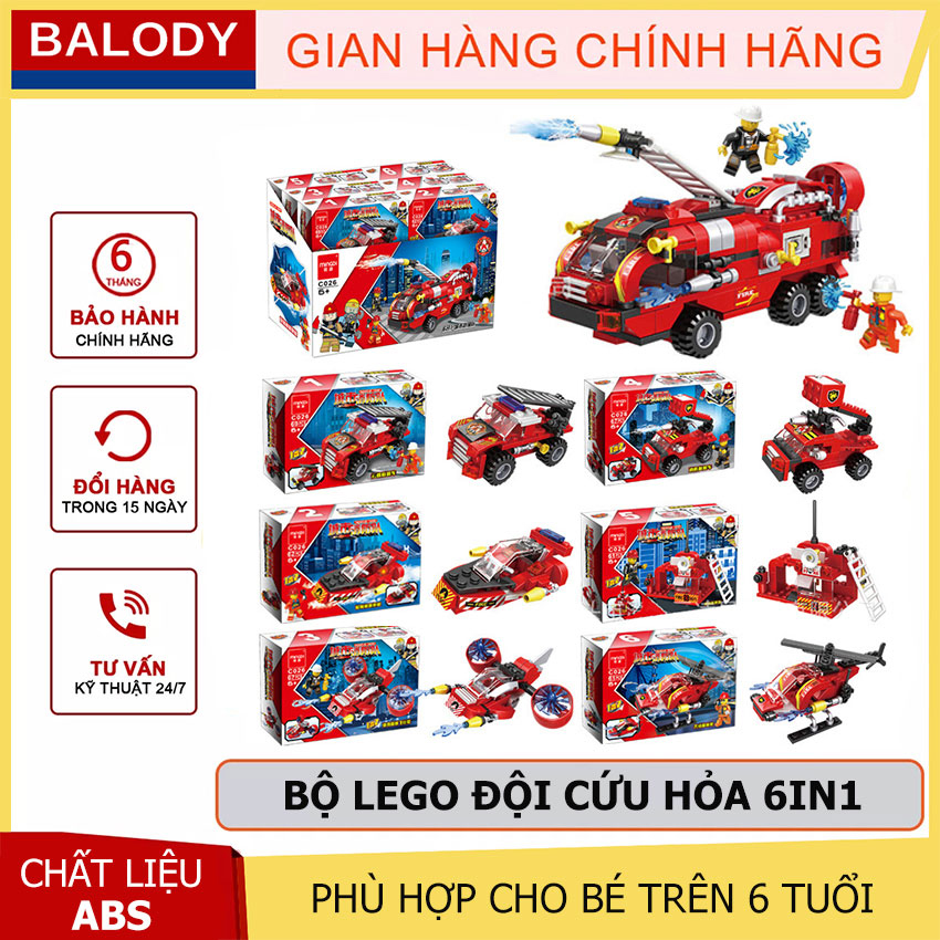 Lắp ráp mô hình Đội cứu hỏa thành phố 6 trong 1 Chính hãng BALODY -Bộ nhân vật giải cứu thành phố. Bộ xếp hình Đồ chơi trẻ em thông minh, giáo dục, phát triển trí tuệ cho bé trai.