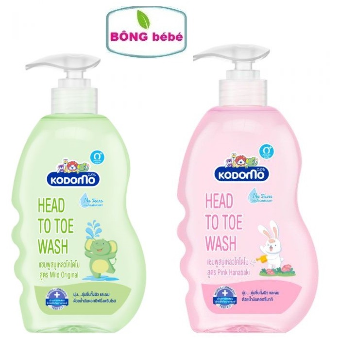 Dầu tắm gội trẻ em Kodomo tắm gội toàn thân, hàng nội địa Thái Lan- Chai Xanh/Hồng 400ml