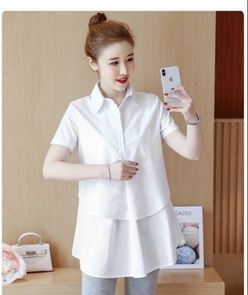 Áo sơ mi bầu trắng cổ ren cách điệu cao cấp