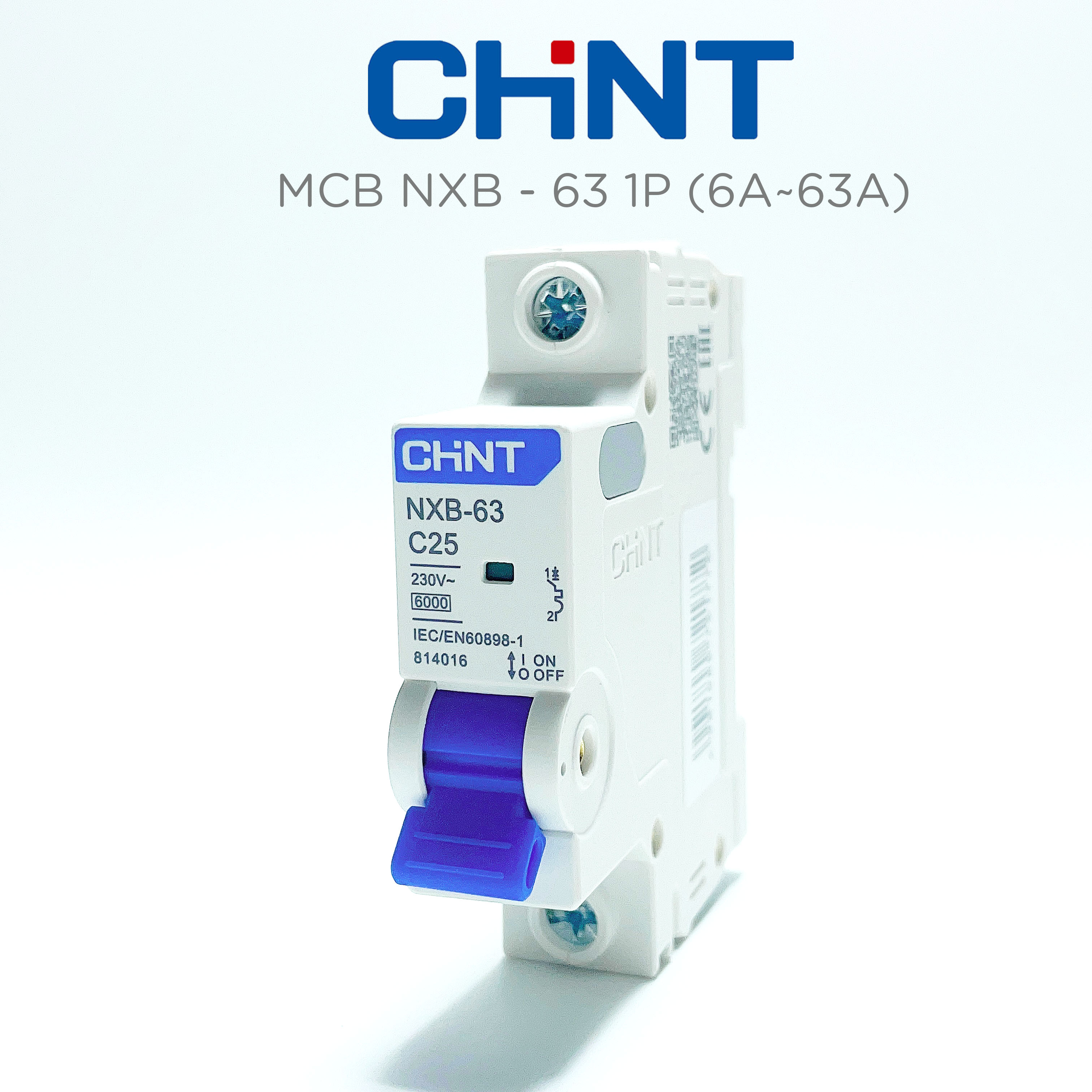 Aptomat mcb 1 pha nxb-63 chint 6a, 10a, 16a, 25a, 32a, 40a, 50a, 63a dòng cắt 6ka