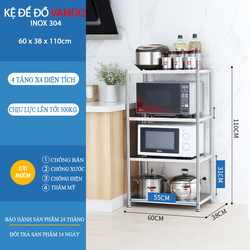 [ 𝐇𝐚̀𝐧𝐠 𝐋𝐨𝐚̣𝐢 𝟏 ] Kệ Để Đồ Nhà Bếp Inox304 (Kệ để nồi cơm điện, lò vi sóng, lò nướng, gia vị...)
