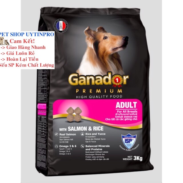 [Hoàn tiền 10%]  THỨC ĂN CHO CHÓ Ganador Adult dạng Hạt Vị Cá Hồi và Gạo Túi 3Kg Thương Hiệu Từ Pháp - Pet shop Uytinpro