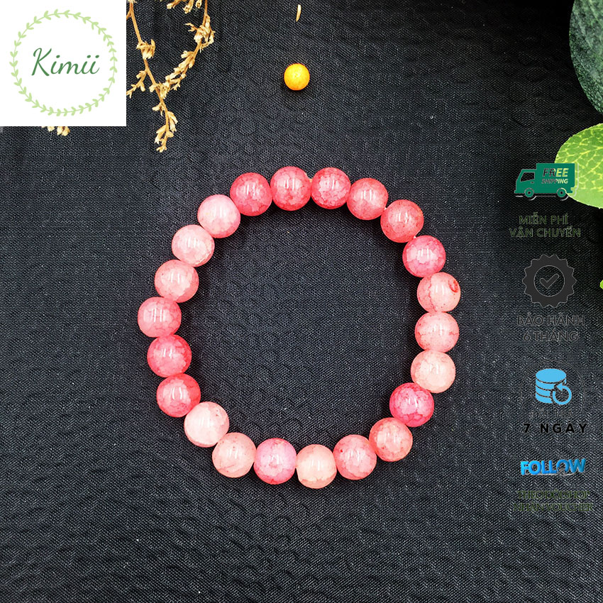 Vòng tay chuỗi hạt đá đỏ hồng V48, Vòng tay phong thủy, Vòng tay handmade