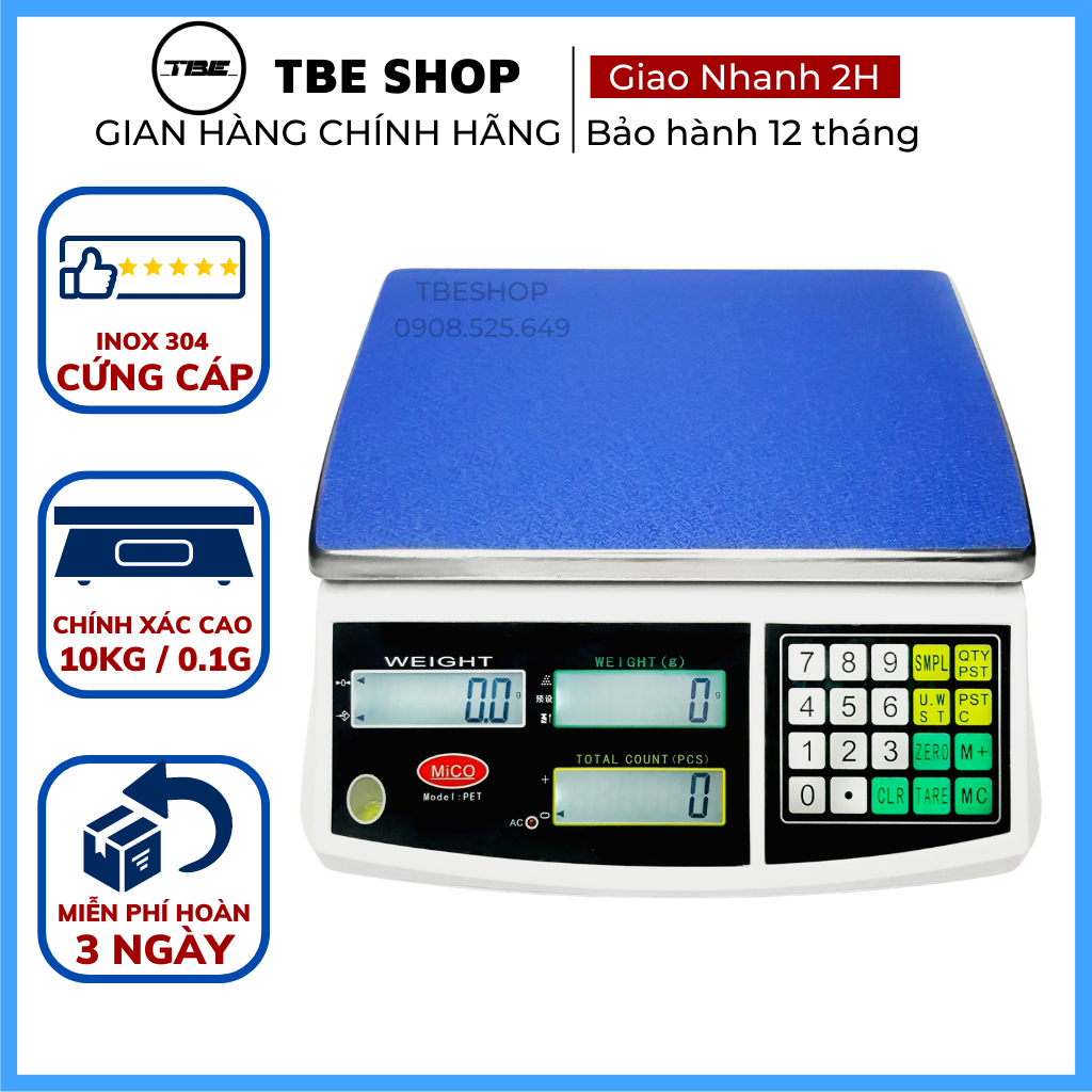Cân Điện Tử 10kg 0.1g Mico Sạc Điện Tính Năng Đếm Số Lượng Độ Chính Xác Cao Bảo hành 1 năm ( Màu trắng )